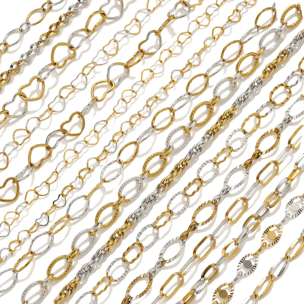 1 Meter Edelstahl-Ovalketten für die Schmuckherstellung, Halsketten, Armbänder, Gliederketten, Gold-Stahl-Mix, Schmuckketten, Accessoires – Detail 1