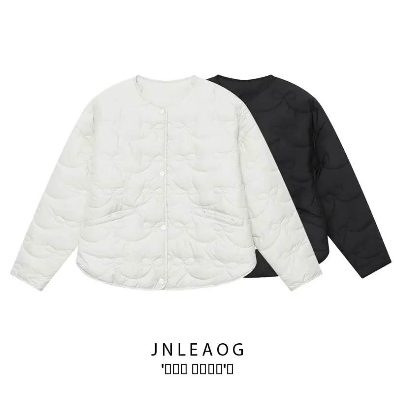 معطف نسائي من Faionable Knot Jaet مصنوع من القطن طويل Sve مستدير Ne بسحاب للإغلاق لون 2025 Aut...