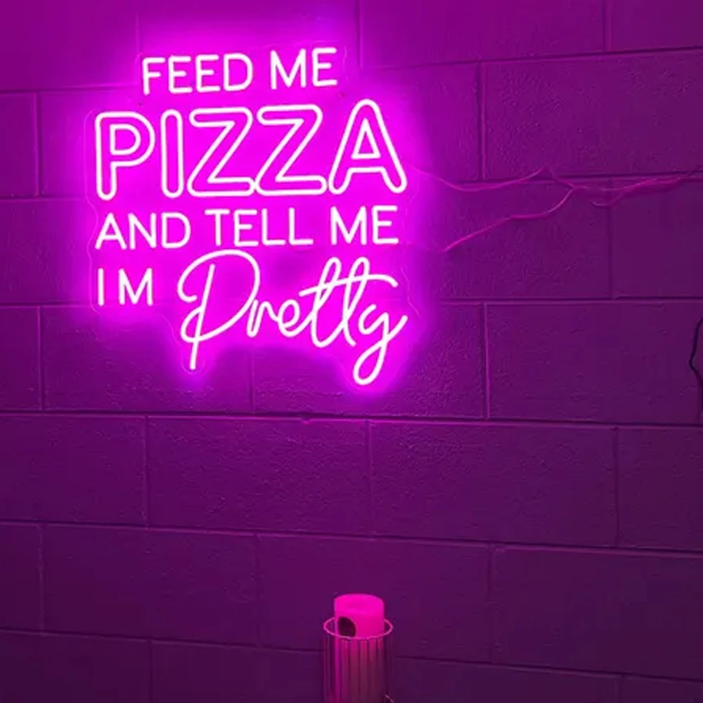 Pizza Neon Sign Feed Me Pizza Custom Led Neon Light Pretty Decoration Personalized Bar Kitchen Art Neon Home Wall Decor