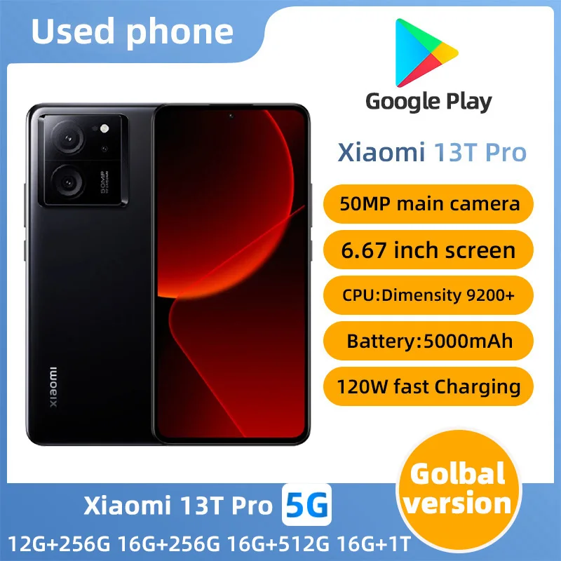 هاتف Xiaomi 13T Pro 5G الذكي CPU MediaTek Dimensity 9200+ سعة البطارية 5000mAh 50MP كاميرا هاتف مستعمل أصلي