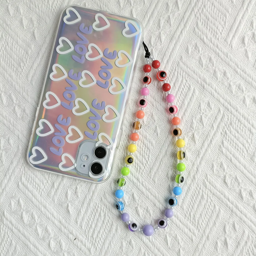 HERLOOK Colorful Beads Phone Charm Evil Eye Cellphone Strap Y2K Accessories Chain for Phone Case Mobile Jewelry