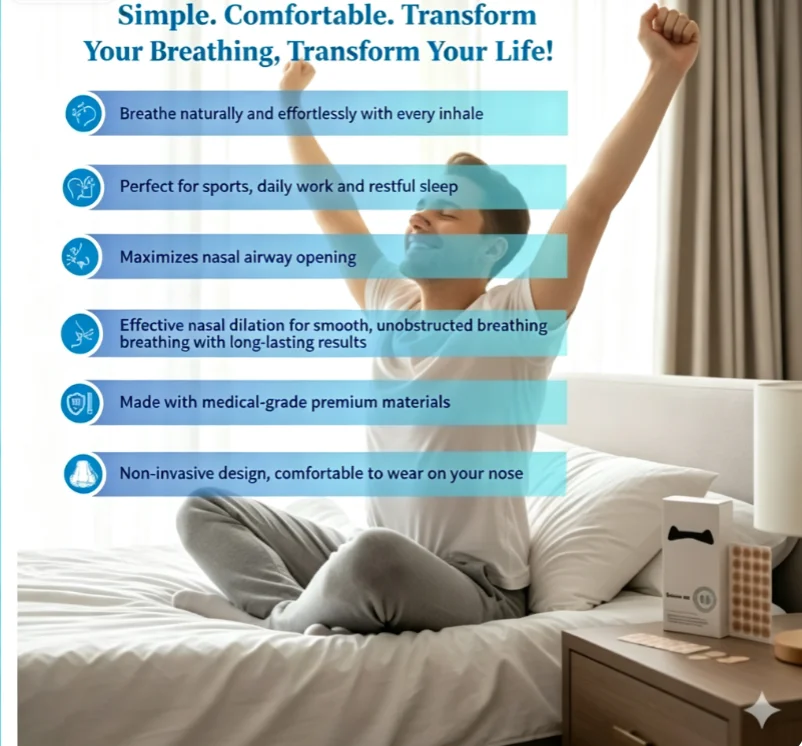 Breathable Nasal Support Strips Kit, Sweat Proof Nose Pads, Enhance Oxygen Flow, Soft & Easy to Apply for Restful Sleep and Fitness Activity