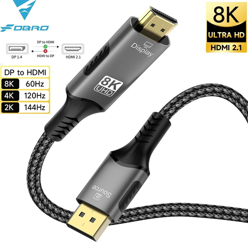 DisplayPort-zu-HDMI-Kabel 8K DP1.4 zu HDMI 2.1 Konverter 8K@60Hz 4K@120Hz HDR für Desktop-Laptop-PC-TV-Monitor-Projektor – Detail 4