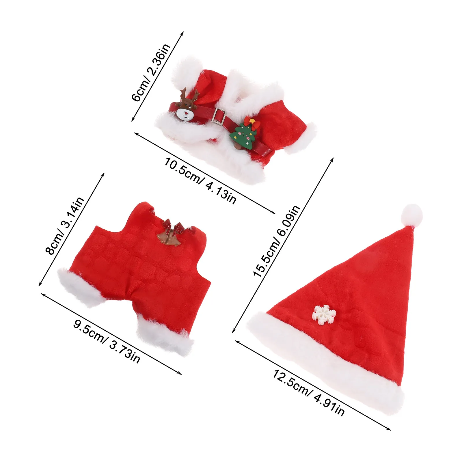 1Set Christmas Clothes Set Red Green Outfit Christmas Tree Top Santa Costume Pants Hat Winter Wardrobe Replacement Dress Up