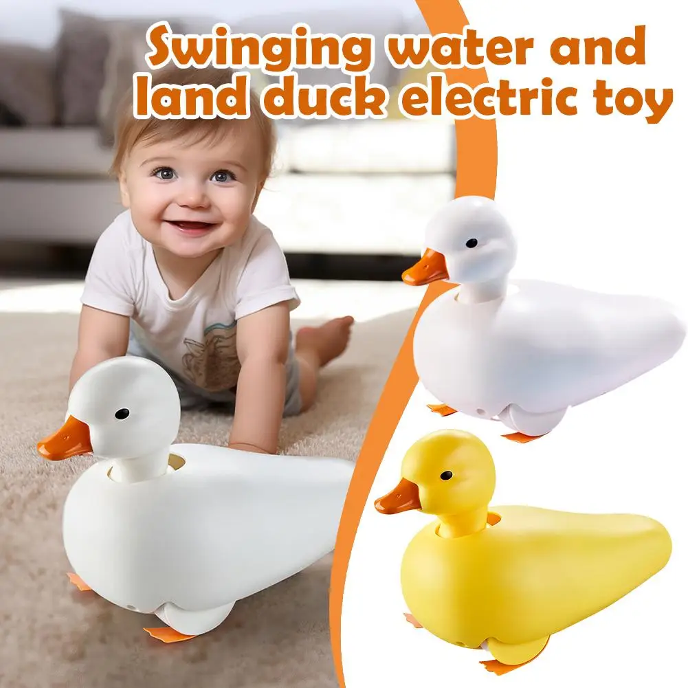 Cute Swinging Electric Yellow Duck Baby Bath Soothing Toy Water Land Dual-Purpose Toy Baby Learning Crawling Duck Toy Childh