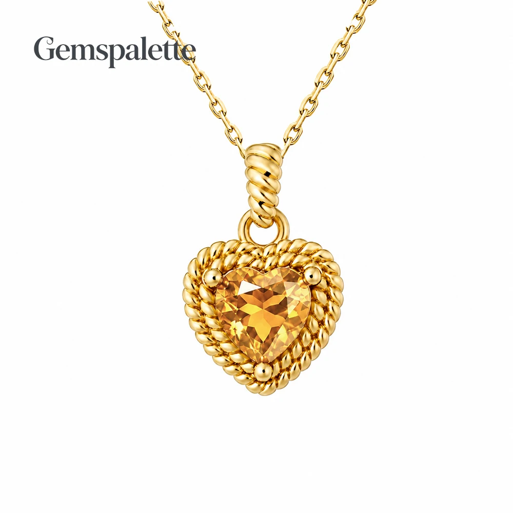 Natural Citrine Heart Pendant Necklace 925 Sterling Silver Twisted Yellow Gemstone Necklace for Women Elegant Fine Jewelry Gift