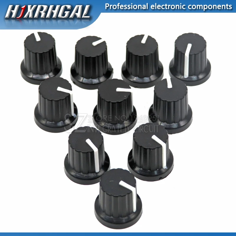 10 Pcs 6mm Shaft Hole Dia Plastic Threaded Knurled Potentiometer Knobs Caps WH148