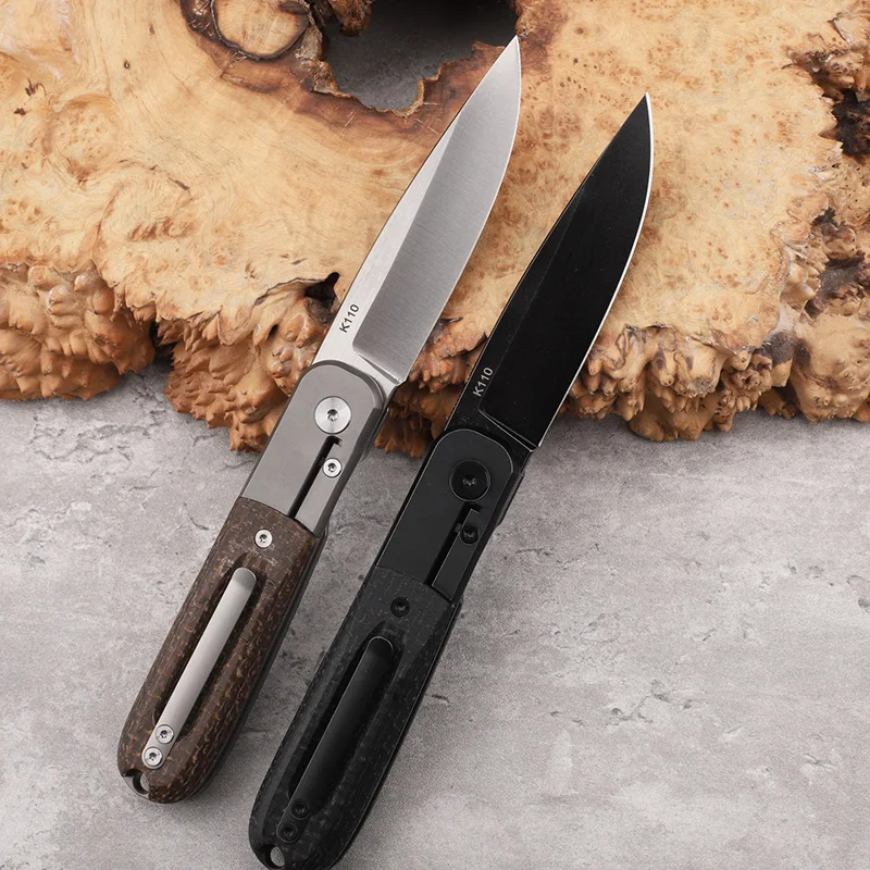 K110 Steel Titanium Alloy+Linen Handle Folding Knife Outdoor Camping Survival Defensive Portable Pocket Tool