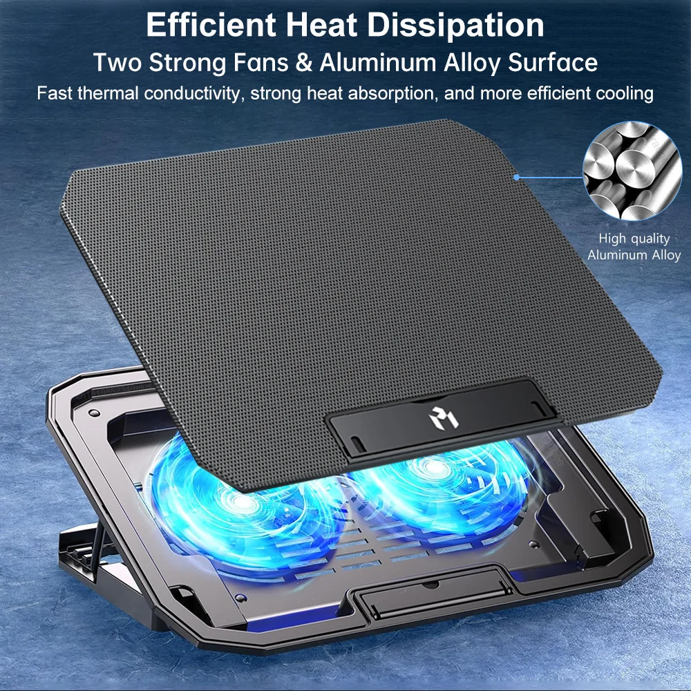 Imagem -02 - Alumínio Alloy Laptop Cooler Stand Cooling Pads Ventilador para Jogos Macbook Air Pro Dell 1217