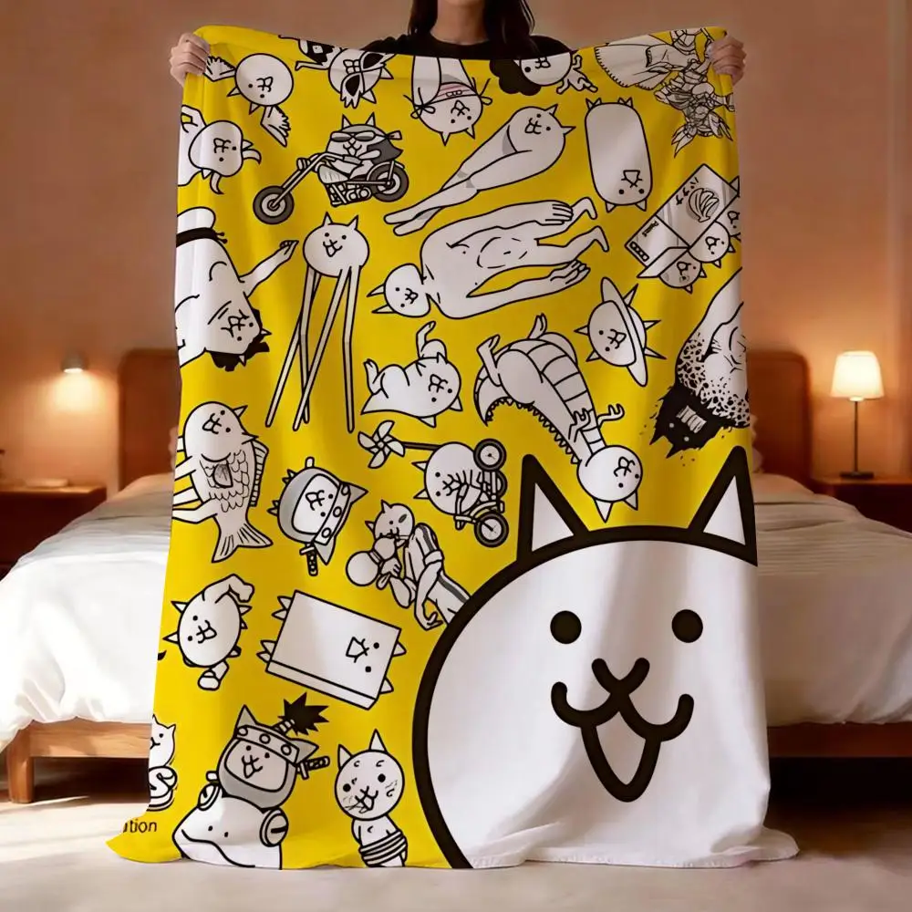 Couverture en flanelle légère de 240 g Game The Battle Cats, douce et agréable pour la peau, idéale pour l'été