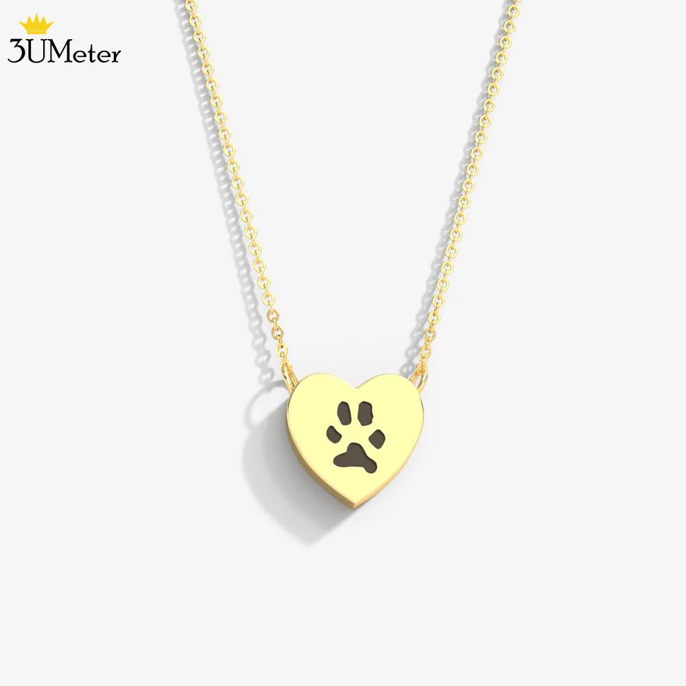 

Personalized Paw Print Necklace Bracelet Stainless Steel Heart Pendant Necklace Double-Sided Custom Necklace Pet Memory Jewelry