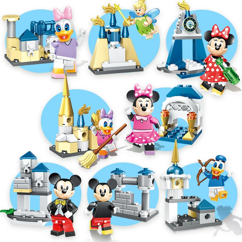 شخصيات مكعبات البناء 8 في 1، بما في ذلك ميني ماوس، ميكي ماوس، دونالد داك، ديزي داك، تينكر بيل، هدية إبداعية قابلة للجمع #5
