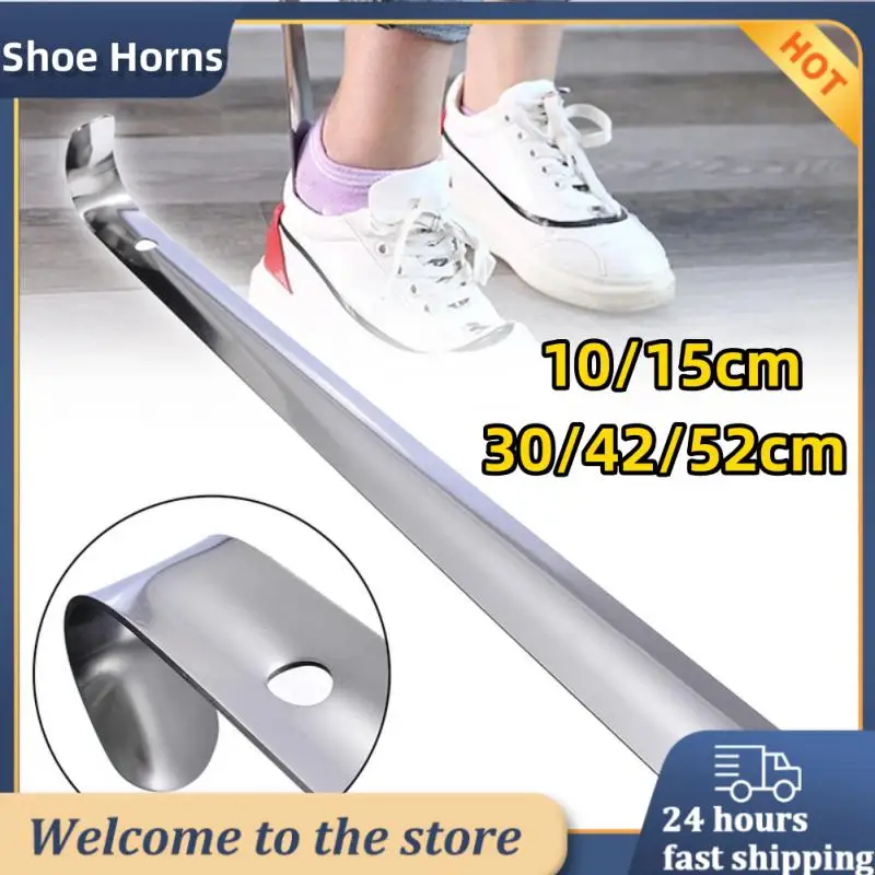 Sepatu Stainless Steel, 10/15/30/42/52cm pengangkat sepatu pegangan mudah tanduk sepatu sendok Shoehorn sepatu Metal ekstraktor sepatu profesional