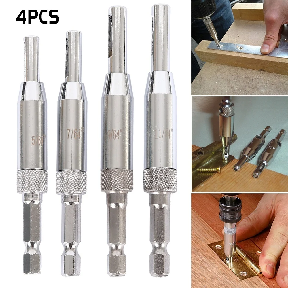 4pcs HSS Drill Bit Set Self Centering Hinge Doors Self Centering Hinge Tapper Core Drill Bit Set Hole Puncher Woodworking Tools