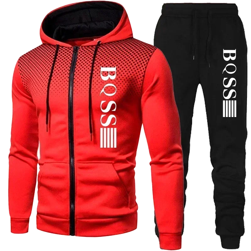 2024 New Men\'s Clothing Sweatshirt Suit Fall Winter Zipper Suit Hooded Sweater Pants Men\'s Tracksuit Cardigan Two Piece Set