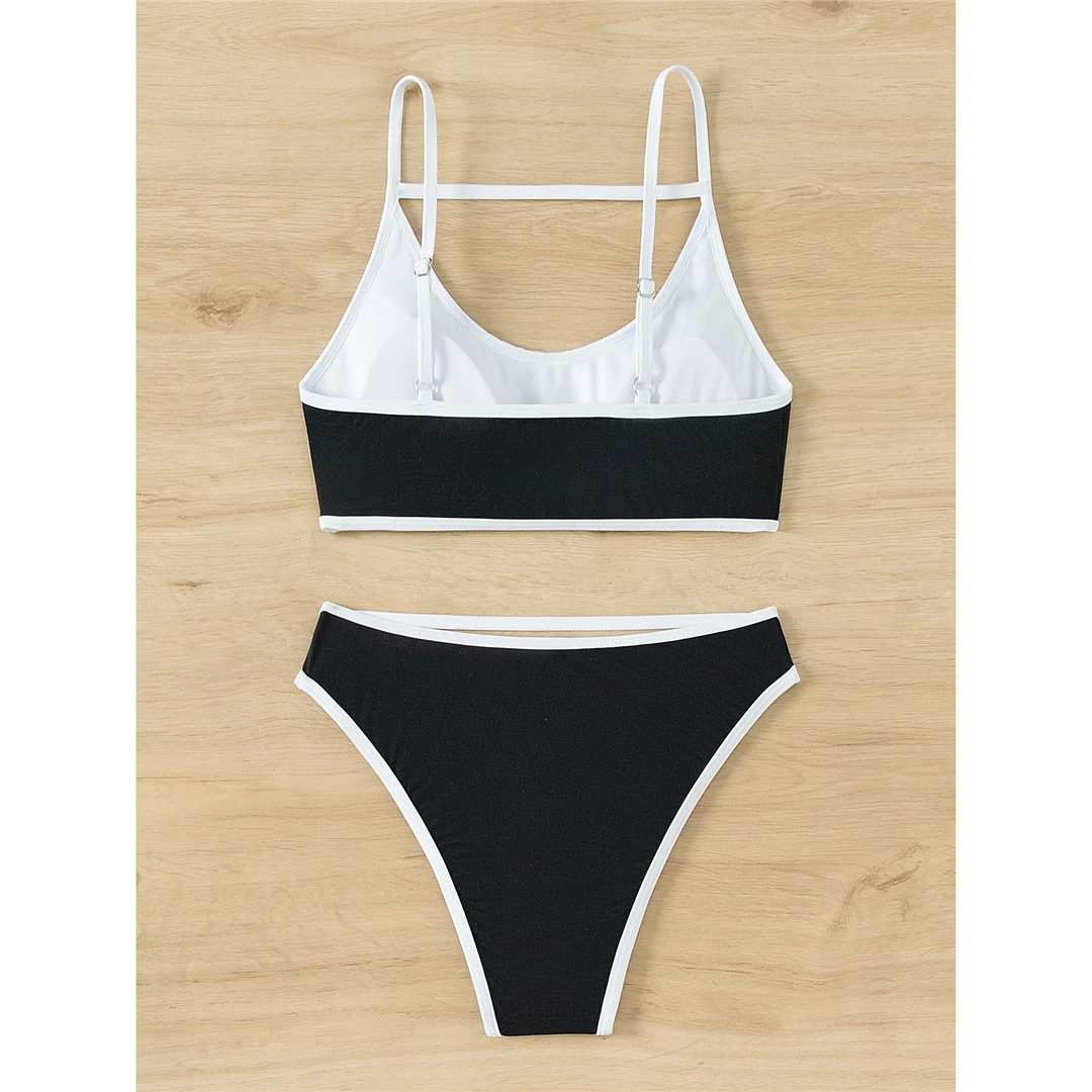 2026 Sexy Splicing Cut-Out High-Cut Bikini Damen-Badeanzug Zweiteiliger Bikini-Set Badebekleidung Badeanzug V5392 – Detail 11
