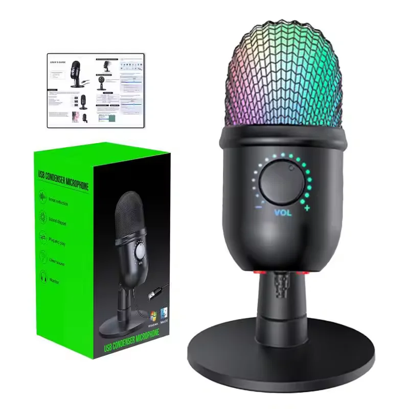 

Профессиональный проводной конденсаторный конференц-микрофон с RGB-подсветкой, настольный микрофон высокого качества голоса, компьютерный игровой USB-микрофон