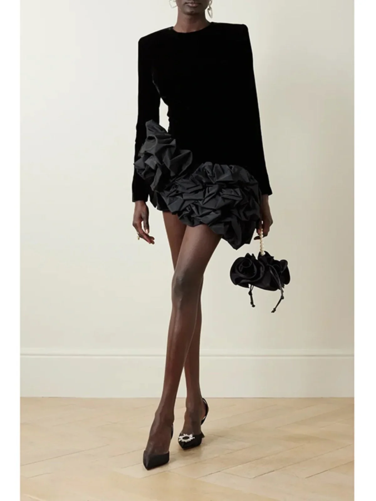 

Velvet Splice Overlap Ruffle Hem Asymmetrical Slimming Dr Women's Flavour ort Dr