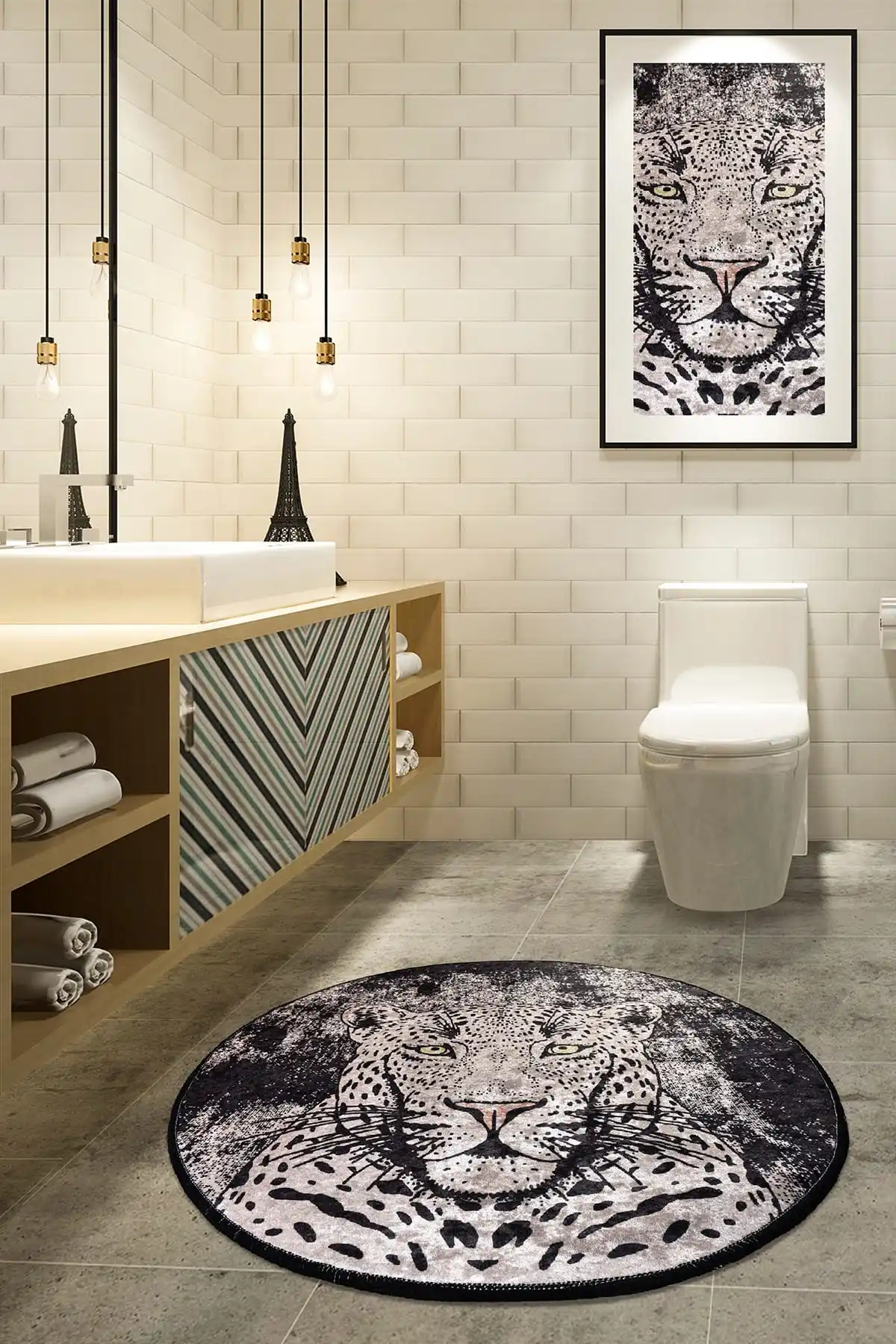 

Bathroom Carpet Mat Round Tiger Pattern Anti-Slip Toilet Seat Set Water Absorbent Washable Home Office Decoration 100 And 140 Cm