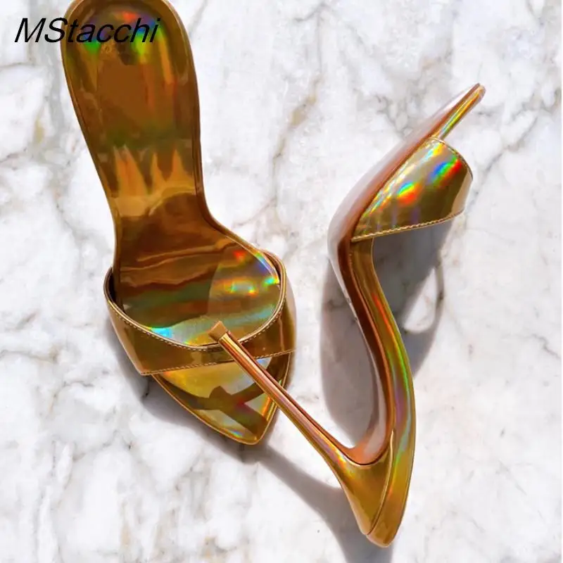 Laser Dazzling Color Sandals For Women Slippers Summer Star Style Very High Heel Shoes Peep Toe Ladies Stiletto Sandals 2026