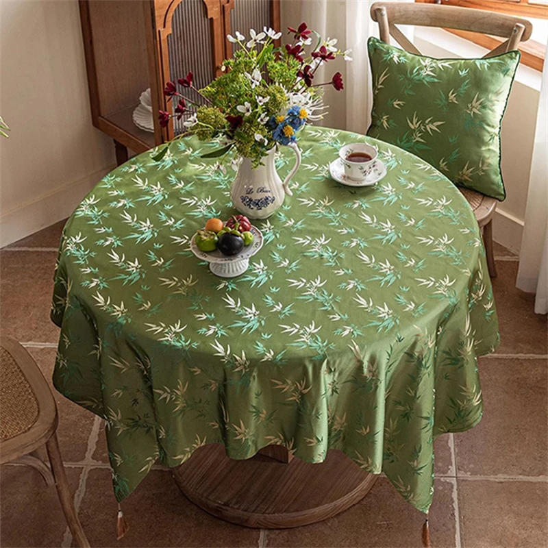 

Chinese Green Tablecloth Bamboo Embroidery Square Table Cloth Elegant Coffeetable Livingroom Household Diningtable Fabric Custom