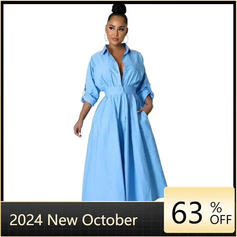 

Customized Customized Dashiki African Dresses for Women Autumn African Long Sleeve V-neck Polyester Solid Color Midi Dress Outfi