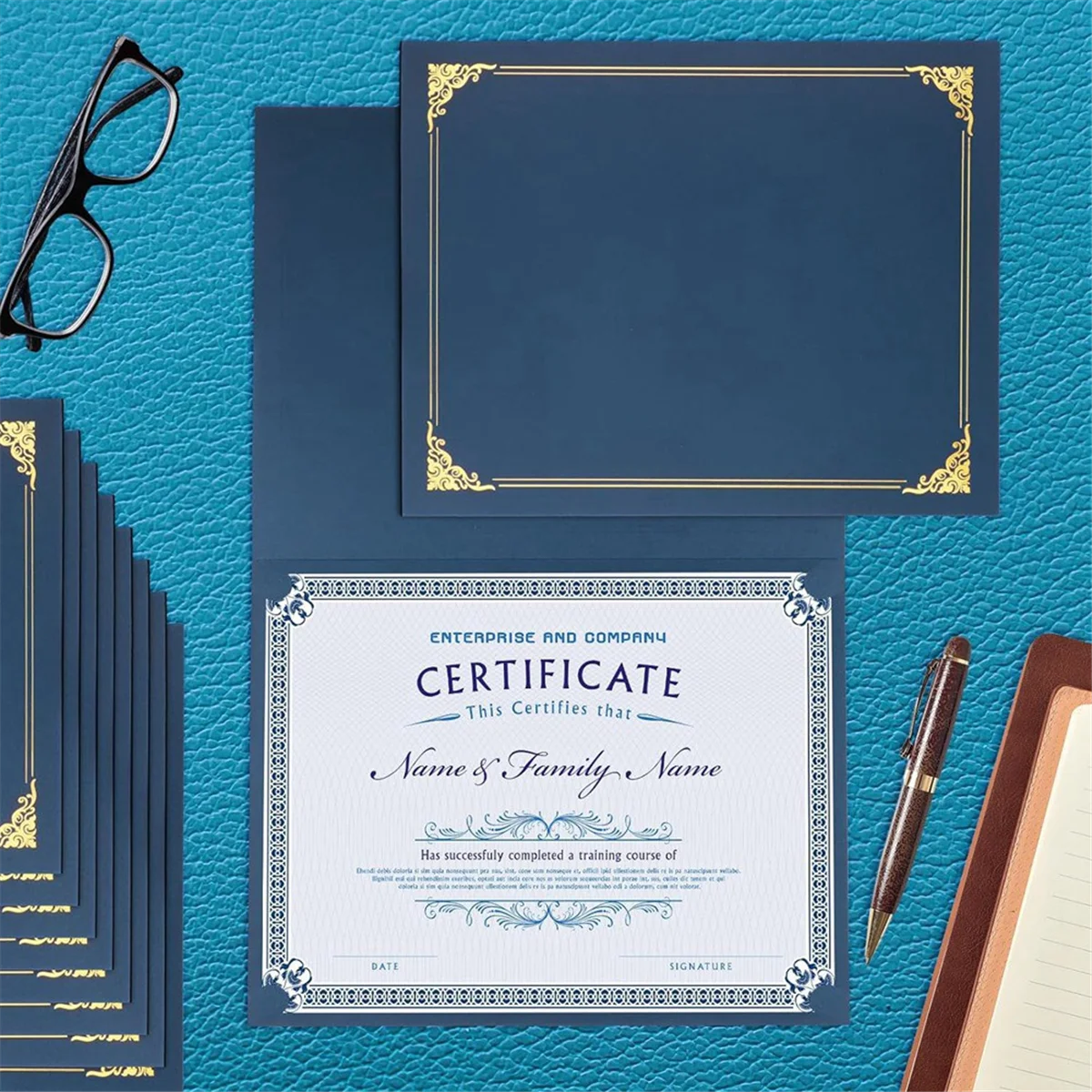 Porta certificati, porta diploma da 10 confezioni, coperture per certificati con bordo in lamina d'oro per dimensioni lettere 8,5x11 pollici