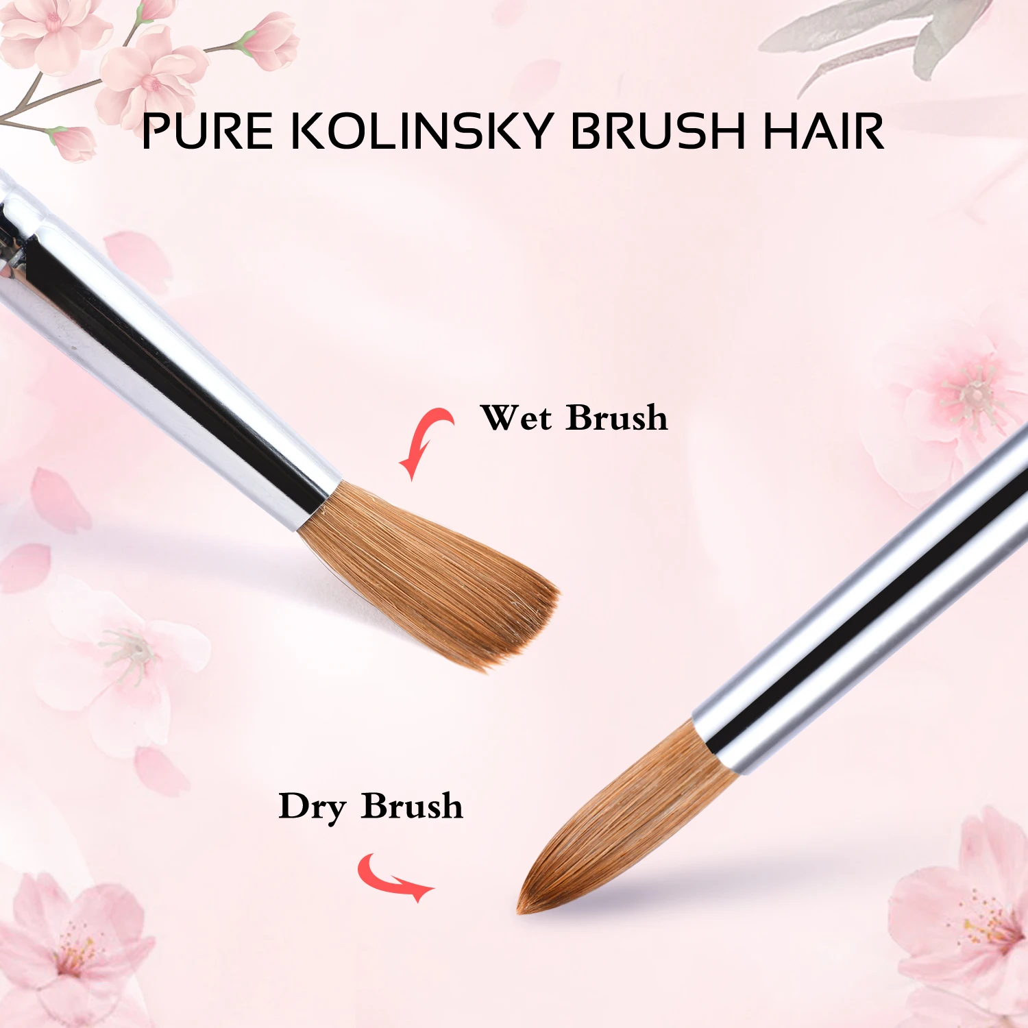 Kolinsky Pędzel do paznokci akrylowych do aplikacji akrylowej, pędzel do paznokci akrylowy okrągły owalny drewniany uchwyt proszek akrylowy