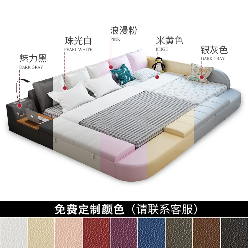 Bedroom double leather bed baby parent-child bed with guardrail anti-drop widened splicing children's mother bed