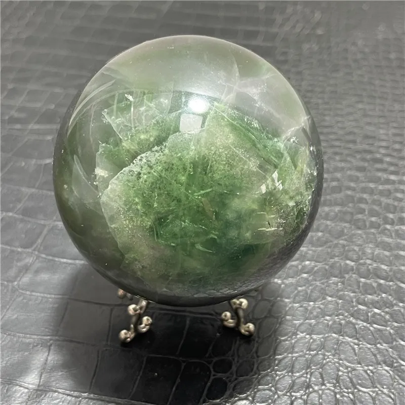 8.6cm Rainbow Natural Purple Green Fluorite Quartz Crystal Sphere Ball Healing+Stand