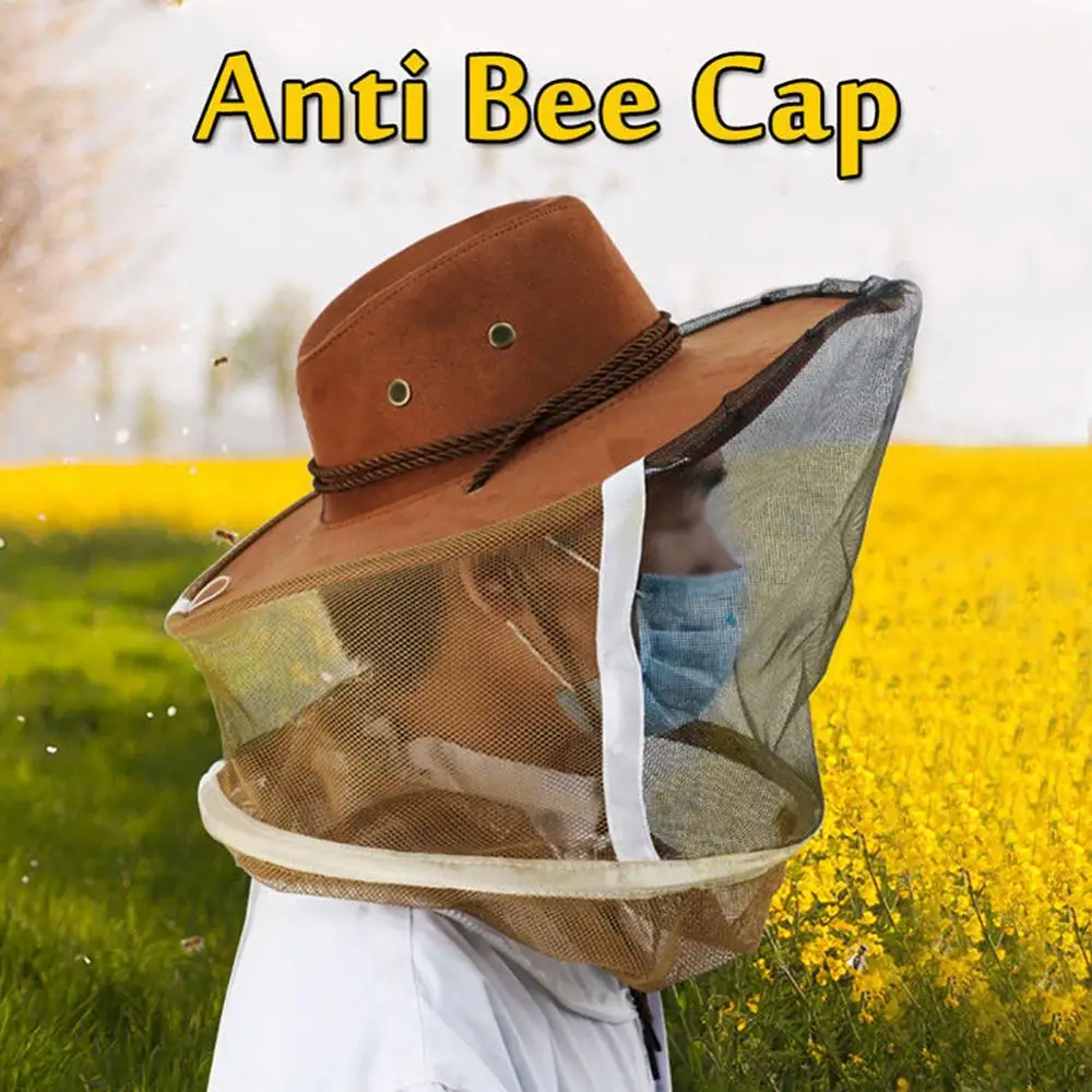 Beekeeper Anti Bee Hat Veils Face Protector Mask Hat Comfortable Design Beekeeping Cowboy Cap Outdoor Mosquito Bee Insect Net