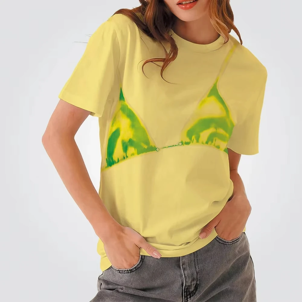 Letnie popularne bikini z nadrukiem 3D w stylu Y2K, seksowna odzież damska, okrągły dekolt, krótkie rękawy, luźne, oversize'owe topy w stylu casual streetwear.