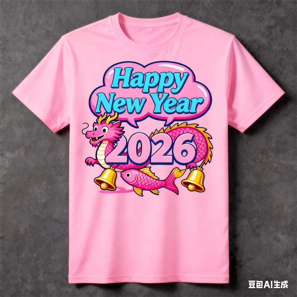 

3D Printed Chinese Dragon Graphic T-Shirts Fashion Happy New Year Theme Round Neck Tees Men's Women's 2026 Loose Casual Clothing
