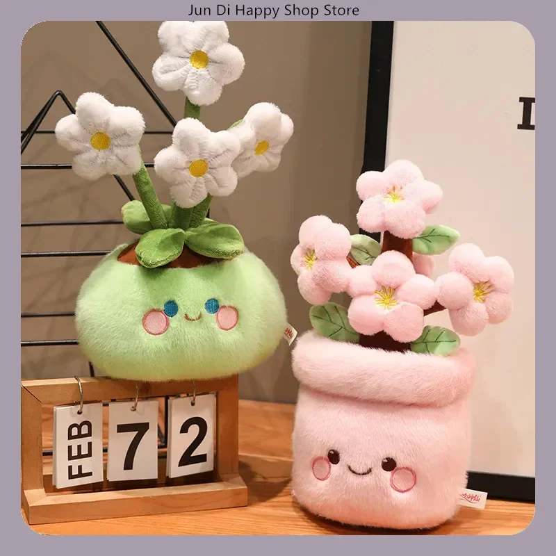 Vivid Realistic Artificial Soft Narcissus Peach Blossom Potted Plant Plush Toy Flower Home Living Room Decor Photo Prop Ornament