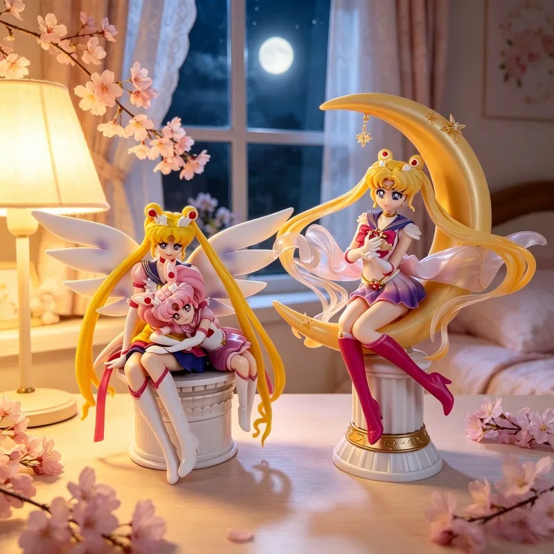 Anime prize figure usagi tsukino chibiusa with moon wing design car desk ornament pc case cartoon decor model gift toy