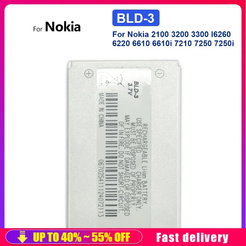 

Аккумуляторы для мобильных телефонов BLD-3 для Nokia 7210 3300 2100 6220 6200 6610 6610 7250 I6260 6610i 7250i BLD3 BLD 3, портативный аккумулятор