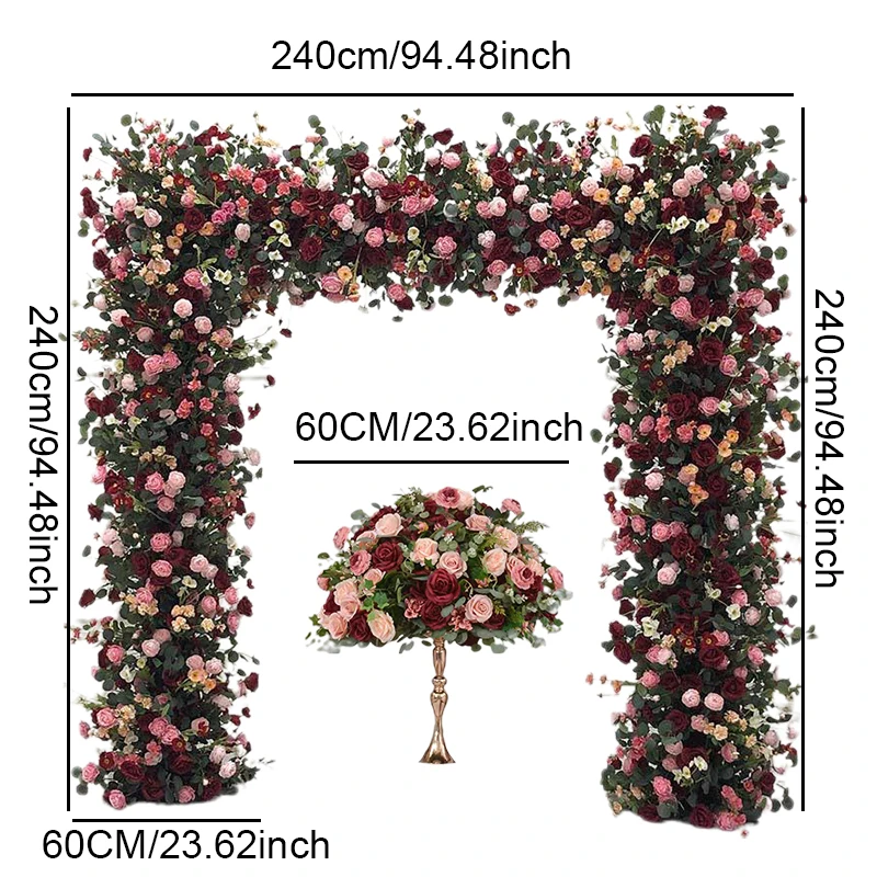 أحمر وردي أبيض وردي أوراق خضراء ترتيب الأزهار في الهواء الطلق الزفاف خلفية زهرة قوس الإطار ديكو الأزهار الكرة الحدث الطرف الدعامة #6
