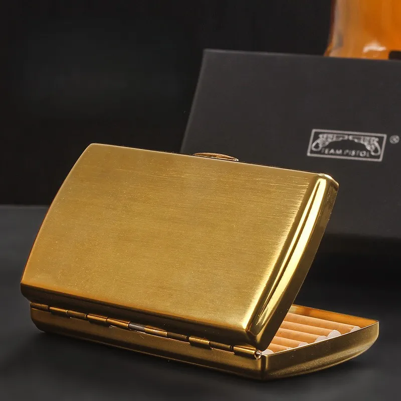 

Luxury Gift Brass Cigarette Case, Gold Plated & Brush Finish Metal Case Holds 12 Cigarettes, Portable Crush-Proof Compact Box