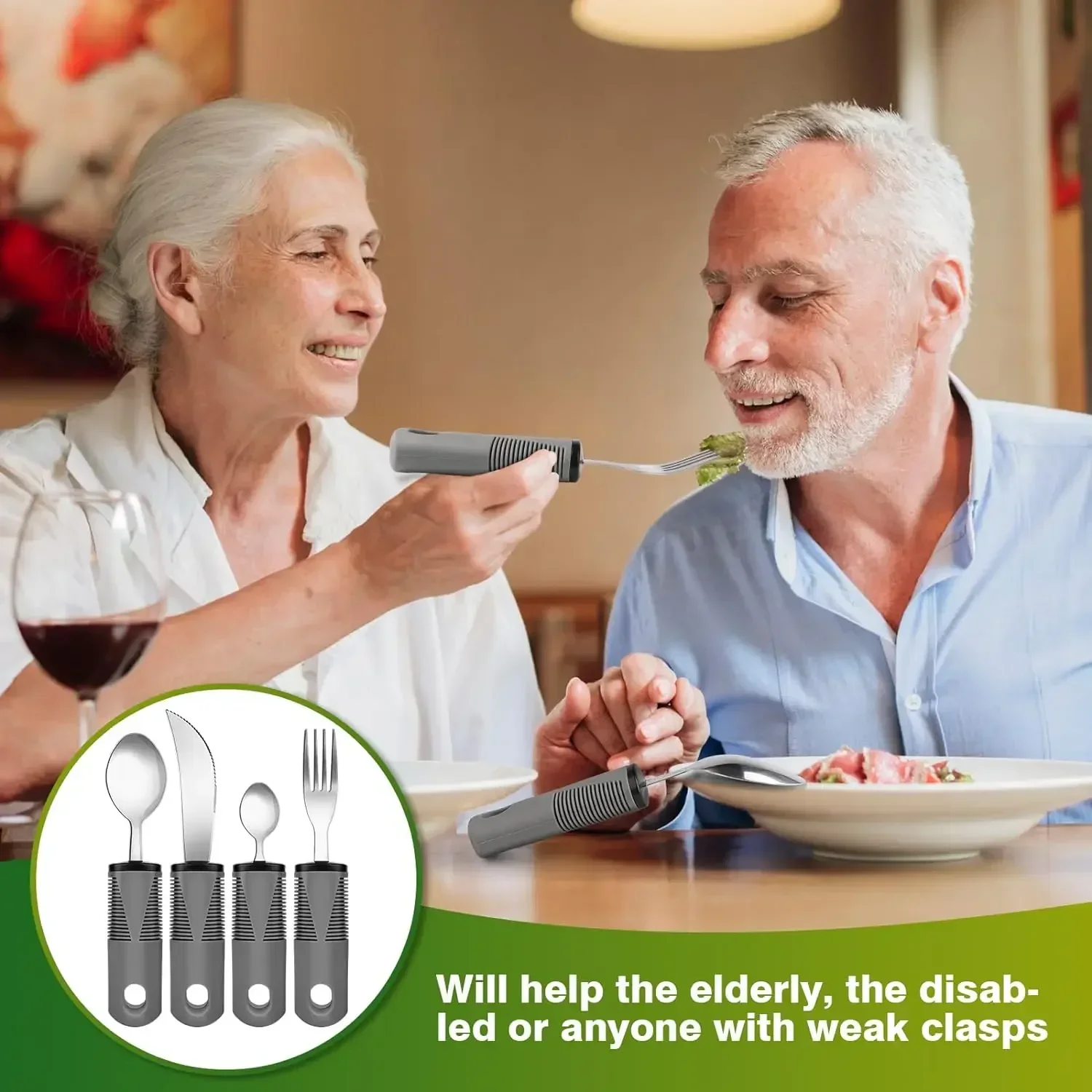 

Cutlery for Arthritic Hands Set of 4 Adult Extra Wide Handles Disabled Cutlery with Knife Fork Spoon for Adult Elderly Parkinson