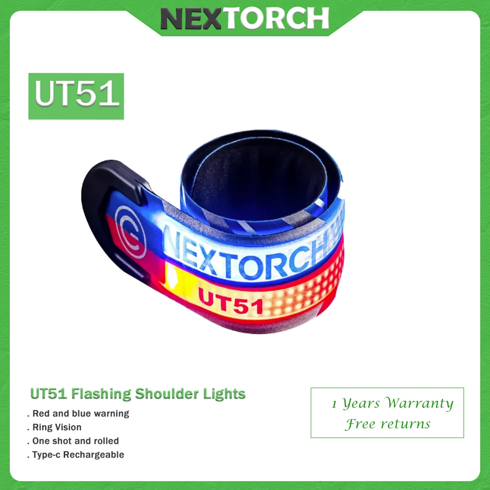 NEXTORCH-Bracelet d\'avertissement flash LED rouge et bleu UT51, course de nuit, cyclisme, extérieur, type d\'anneau lumineux à 360 degrés, type C