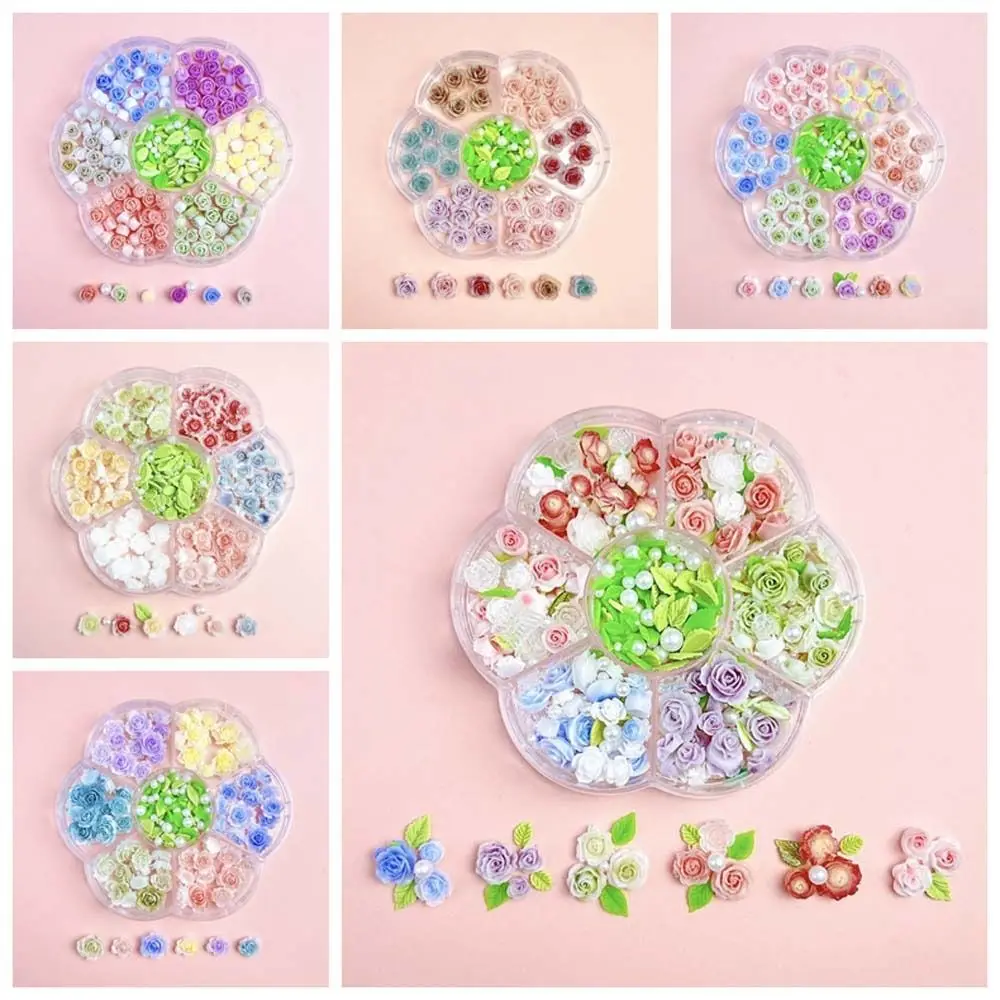 Pink Rose Flower Rose Nail Decorations Mixed Pearl Beads Camellia Leaves Rose Nail Accessories DIY Nail Charms Green