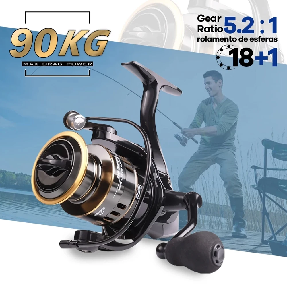 Molinete de Pesca Profissional HD1000 a 7000 Metal e EVA Resistente a Corrosao Para Agua Salgada e Pescaria em Alto Mar