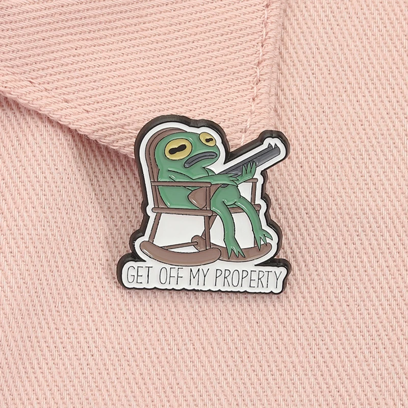 Hippity Hoppity Get Off My Property Emaille Pin Retro Frosch No Trespassing Warnschild Tier Brosche Anstecknadel Schmuck Geschenk ﻿