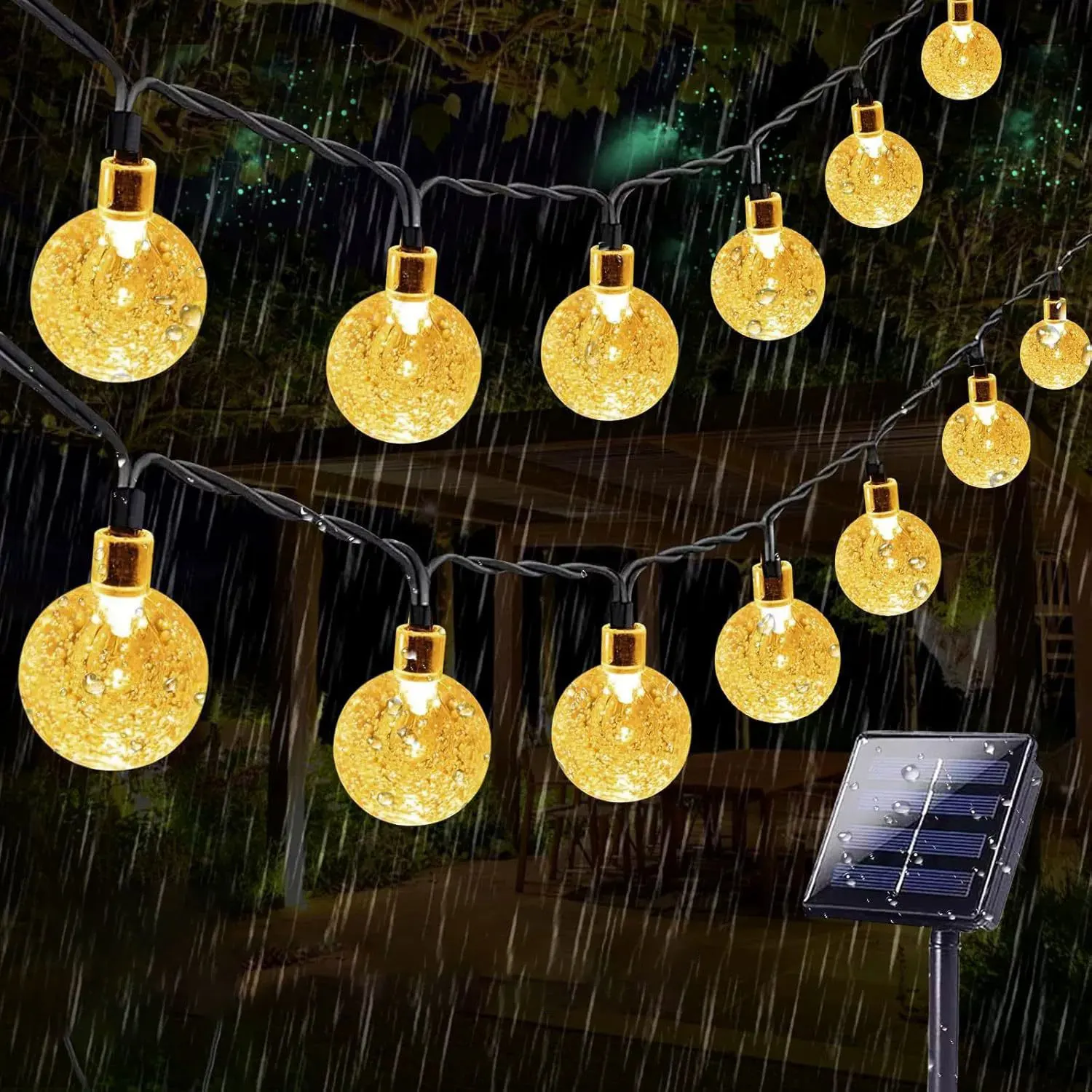 20 LED-Kristallkugel-Solar-Lichterketten für den Außenbereich, wasserdicht, mit 8 Modi für Garten, Baum, Terrasse, Party, Weihnachtsdekoration