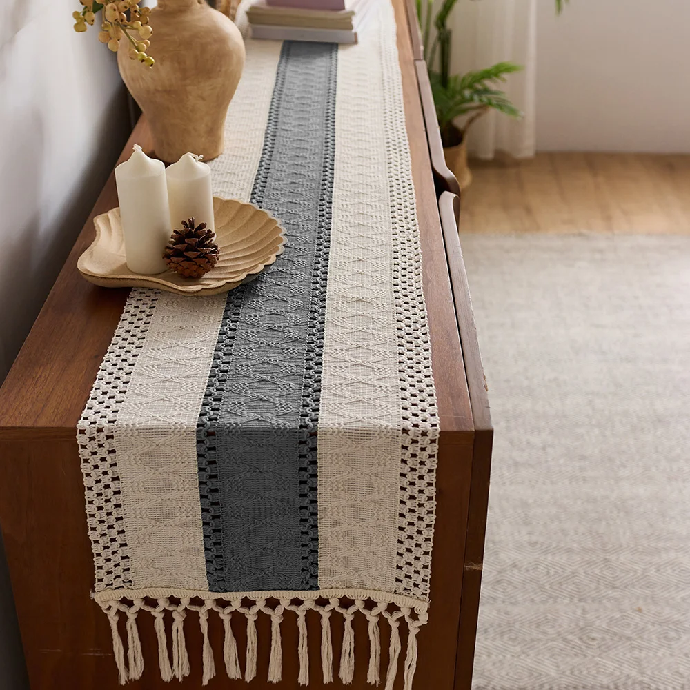 1PC Bohemian Rustic Style Table Runner Multi-Functional Decor for Dining Bedroom Living Room Kitchen Vanity Table