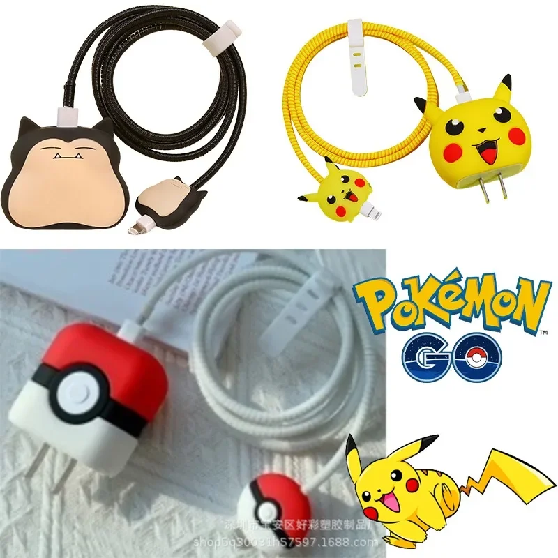 Pokemon Pikachu Anime USB Cable Cover Charger Protective Cover Suitable for IPhone IPad 20W Charger Cable Protector Data Cable