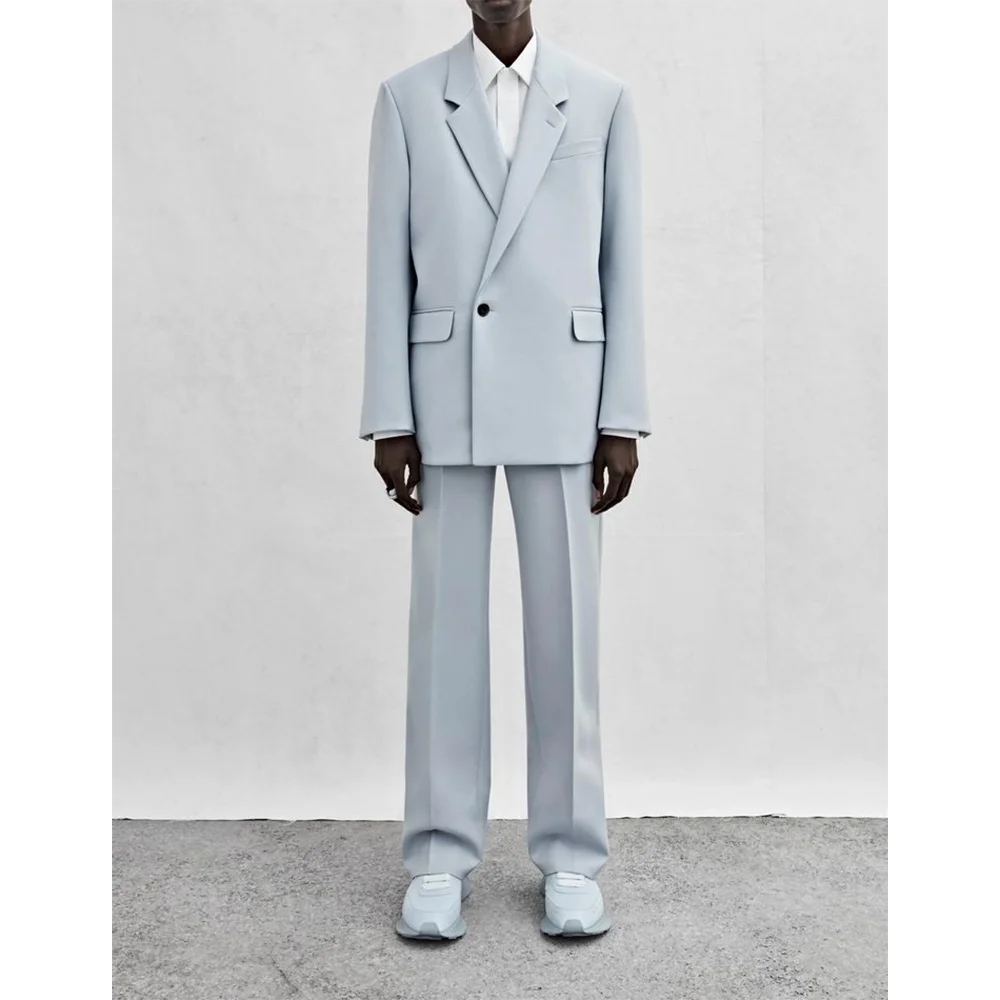 

Blue Suit Men 2 Piecs Jacket Pants Peaked Lapel Single Breasted One Button Party Bussiness Banquet Suits