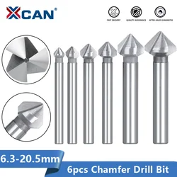 XCAN-Cortador de chanfra redondo, ferramenta de fresagem final, conjunto de brocas escareador, 90 graus, HSS, 3 flauta, 6,3-20,5mm, 6 peças