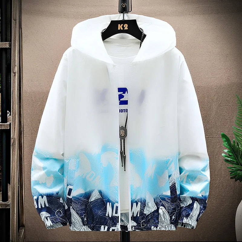 

Мужская летняя тонкая куртка из ледяного шелка с охлаждающим эффектом, защитой от солнца, дышащая, легкая, для активного отдыха, модная, из полиэстера, с капюшоном, на молнии