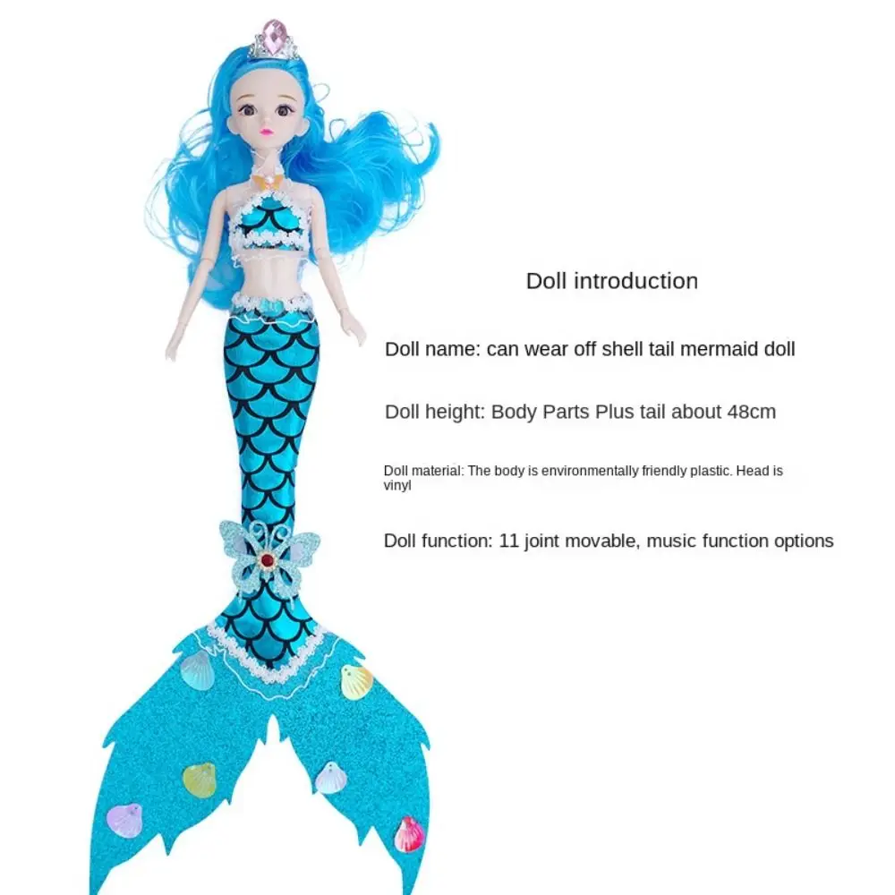 Bella bambola sirena da 45 cm, vestiti colorati, bambola principessa sostituibile, 11 giunti mobili, set di bambole Bjd carine (con luci e musica)